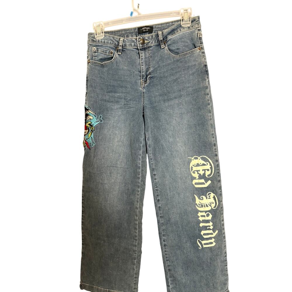 Ed Hardy Mens Blue Eagle Tattoo Embroidered Graphic Jeans Size 30 Y2K